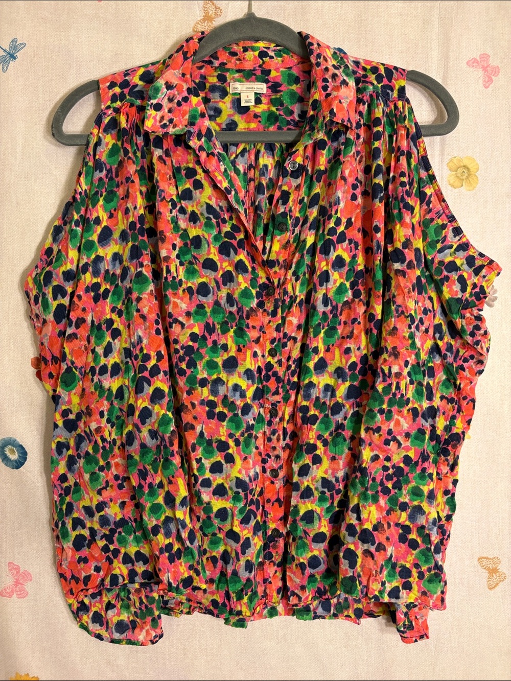 GAP Multicolor Floral Dot Cold-Shoulder Blouse
